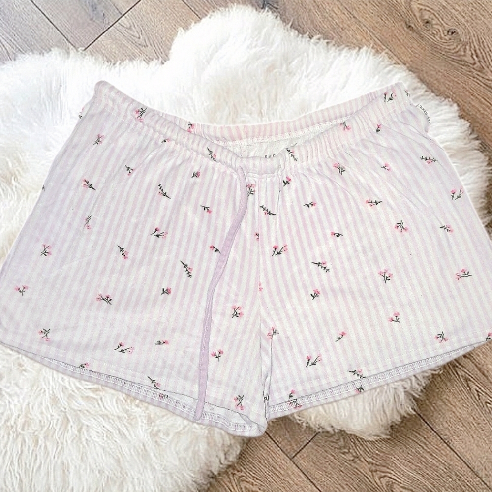 EUC Rae Dunn Pink & White Striped Floral PJ Shorts - Women's Size Large